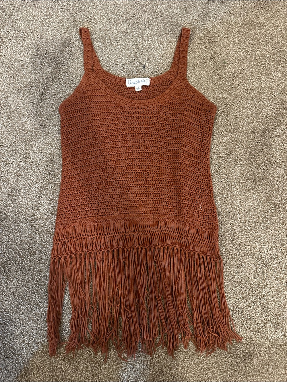 Cloud Chaser Rust Brown Crochet Fringe Tank